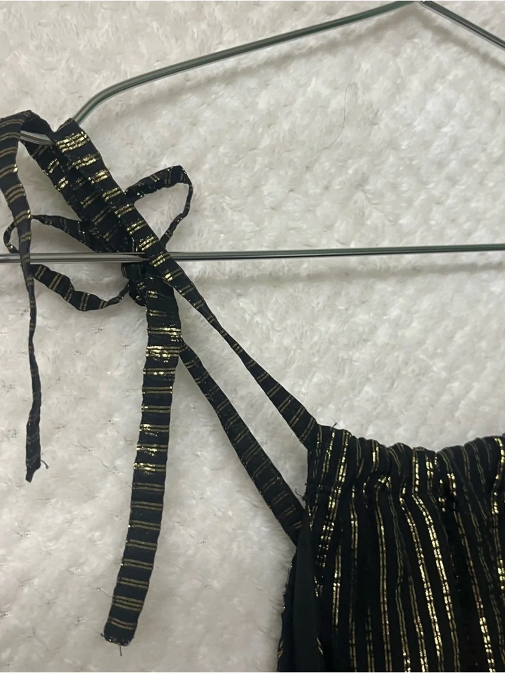 Madewell Black & Gold Metallic Stripe Tie-Shoulder Cami Top Silk Lightweight 4 - Picture 7 of 10